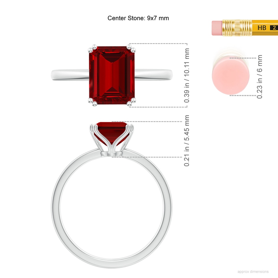 9x7mm Labgrown Lab-Grown Emerald-Cut Ruby Solitaire Classic Engagement Ring in White Gold ruler