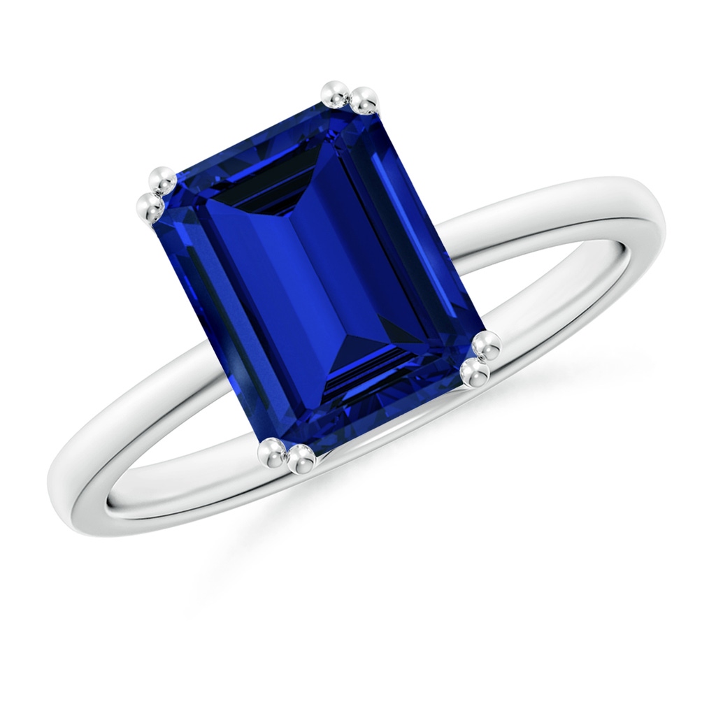 9x7mm Labgrown Lab-Grown Emerald-Cut Blue Sapphire Solitaire Classic Engagement Ring in White Gold