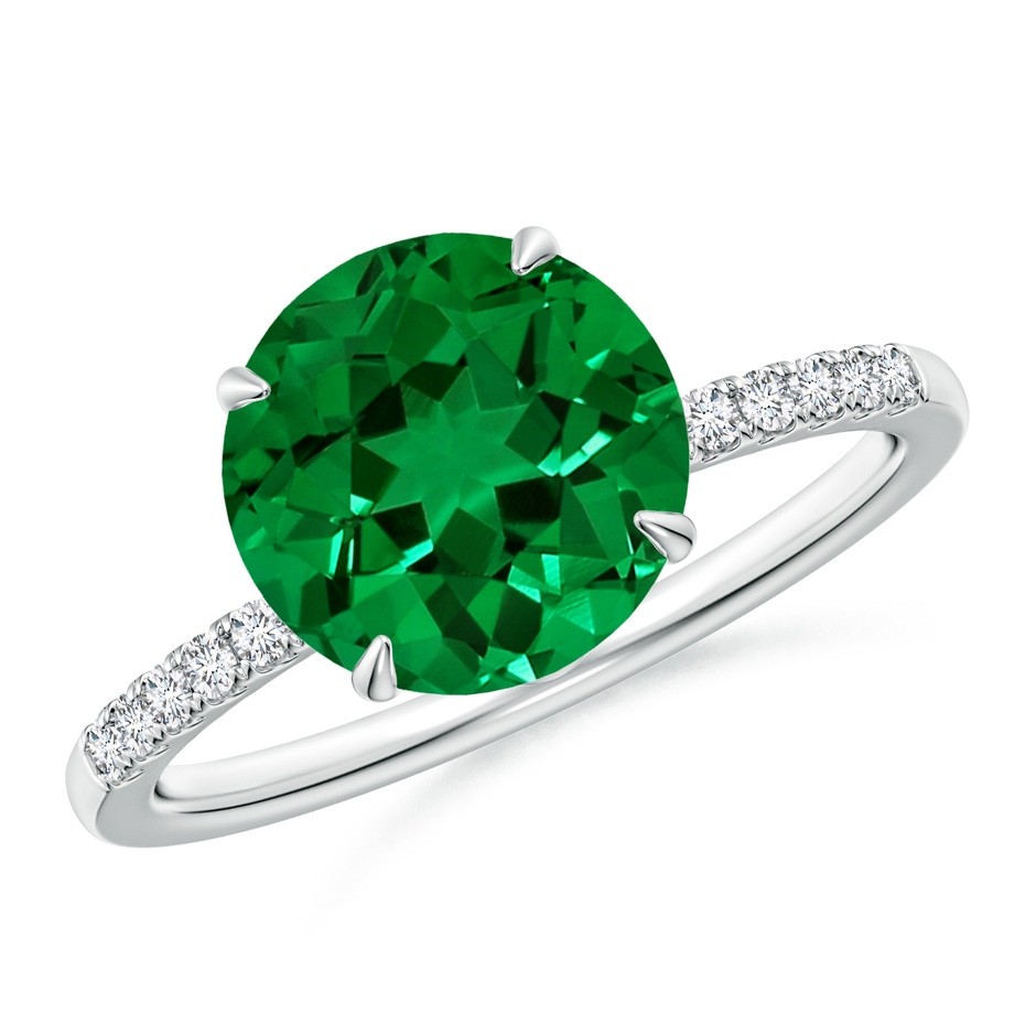 9mm Labgrown Lab-Grown Round Emerald Hidden Halo Engagement Ring in White Gold 