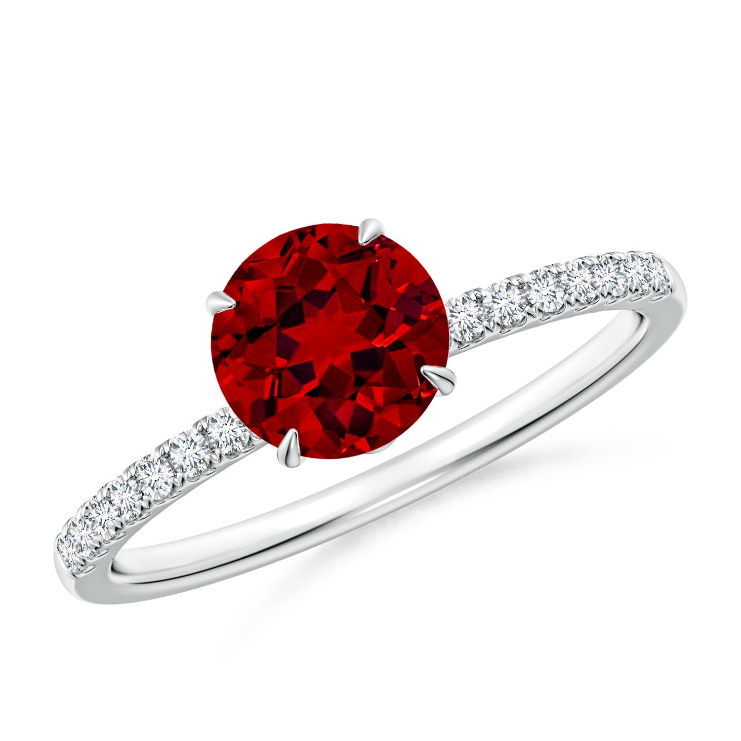 6.5mm Labgrown Lab-Grown Round Ruby Hidden Halo Engagement Ring in 18K White Gold
