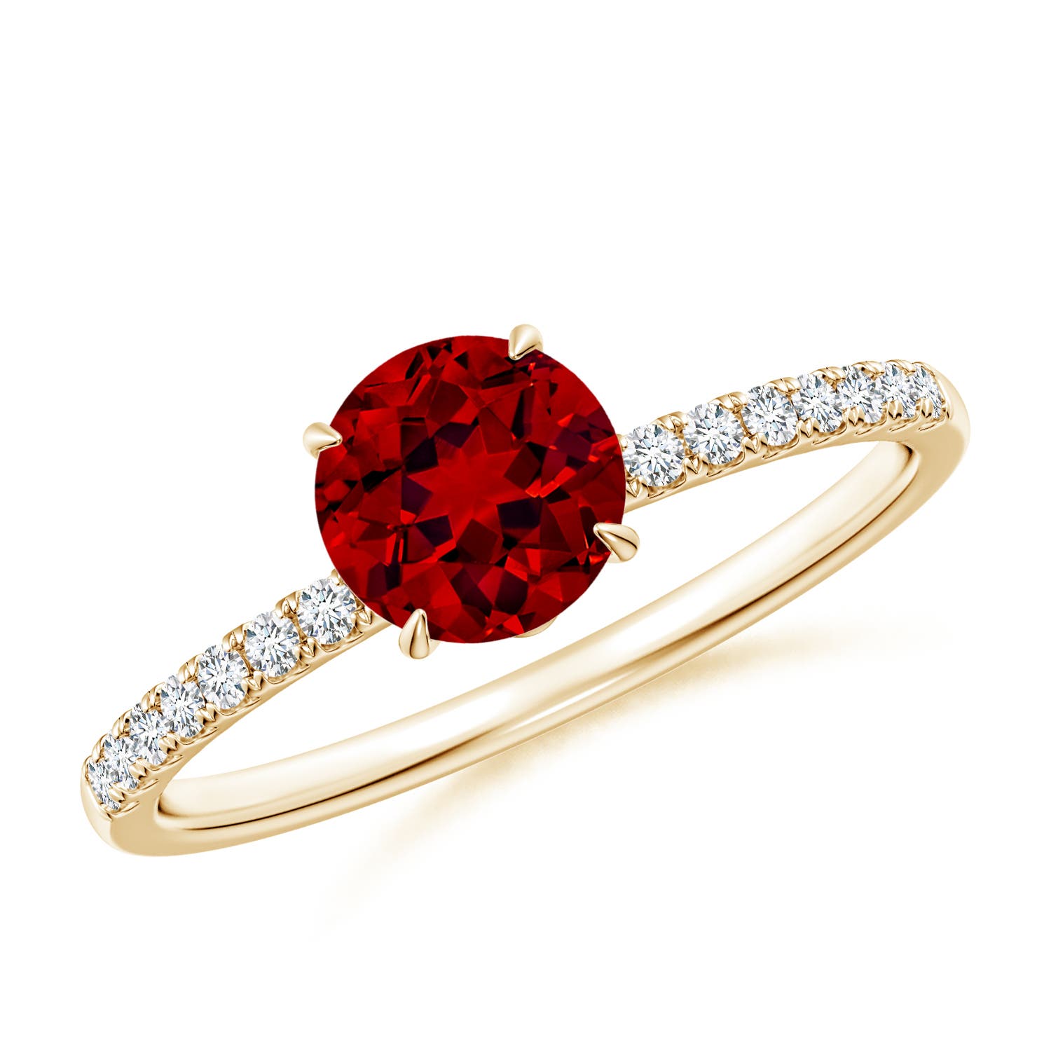 6mm Labgrown Lab-Grown Round Ruby Hidden Halo Engagement Ring in 18K Yellow Gold