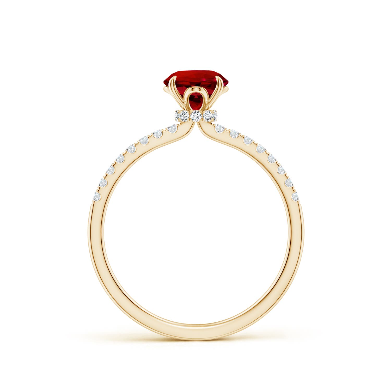 6mm Labgrown Lab-Grown Round Ruby Hidden Halo Engagement Ring in 18K Yellow Gold