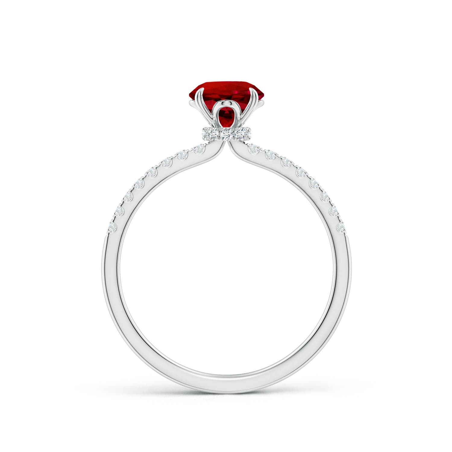6mm Labgrown Lab-Grown Round Ruby Hidden Halo Engagement Ring in White Gold