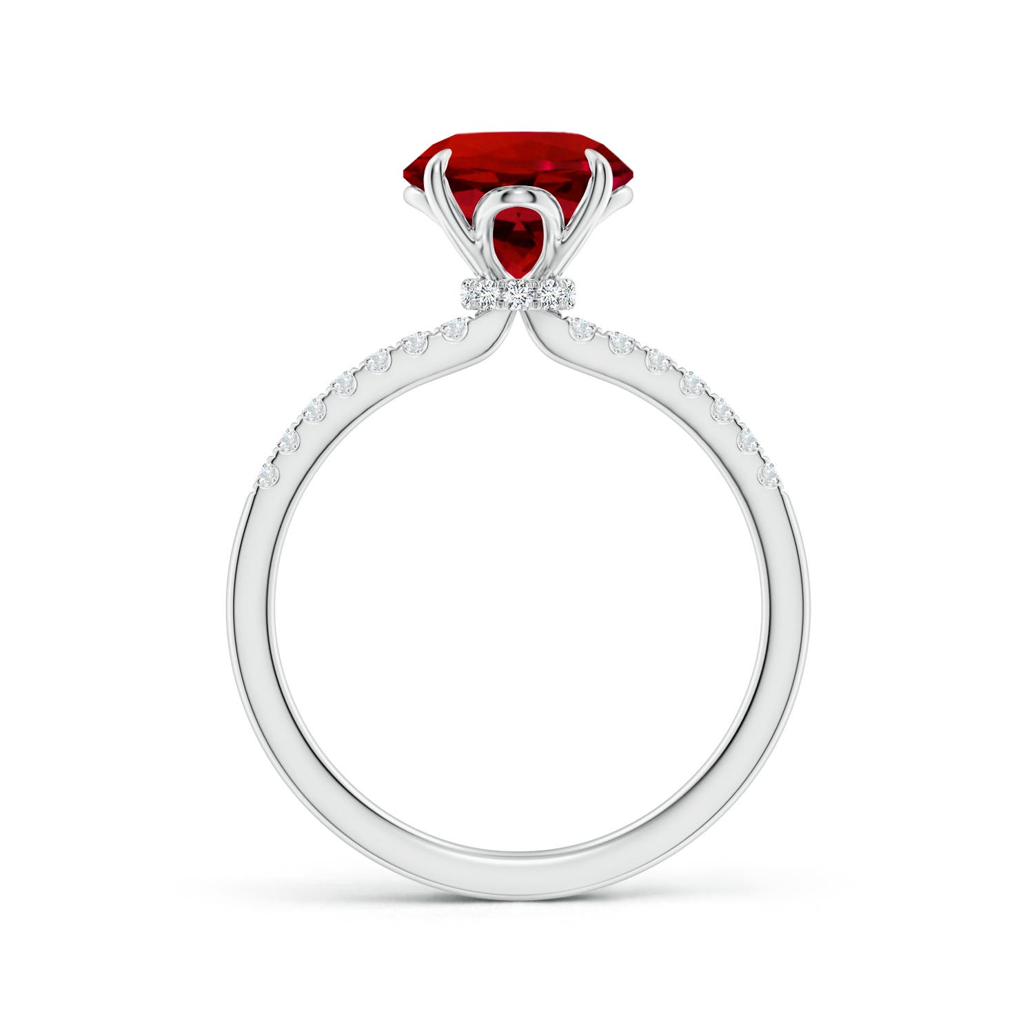 8mm Labgrown Lab-Grown Round Ruby Hidden Halo Engagement Ring in 18K White Gold