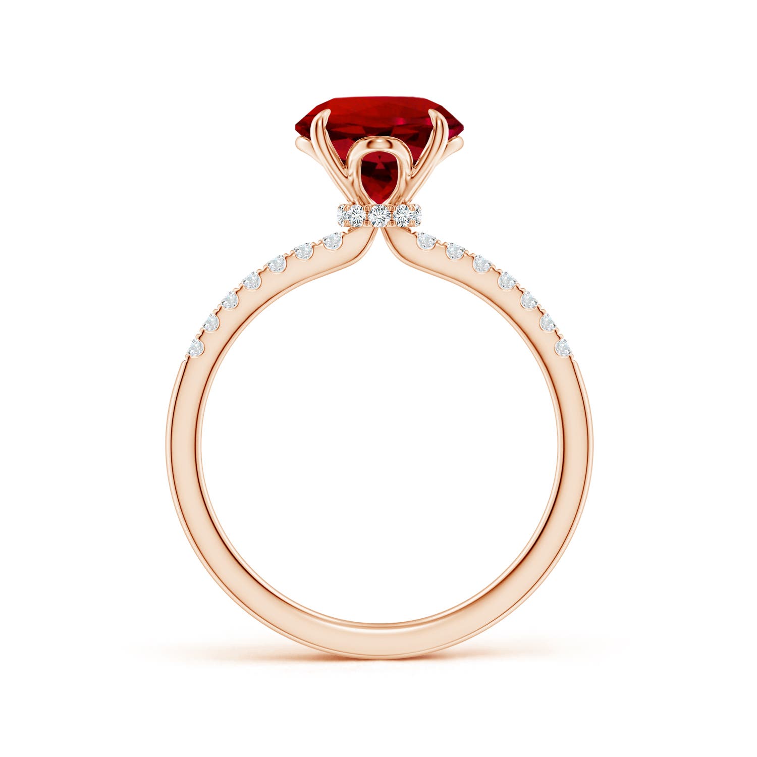 8mm Labgrown Lab-Grown Round Ruby Hidden Halo Engagement Ring in Rose Gold