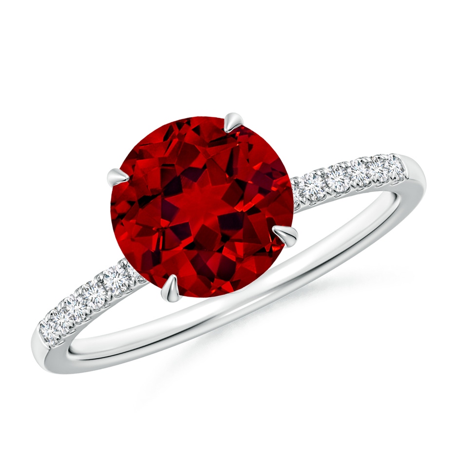 8mm Labgrown Lab-Grown Round Ruby Hidden Halo Engagement Ring in White Gold 