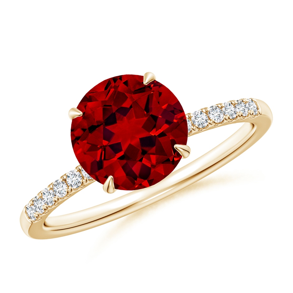 8mm Labgrown Lab-Grown Round Ruby Hidden Halo Engagement Ring in Yellow Gold 