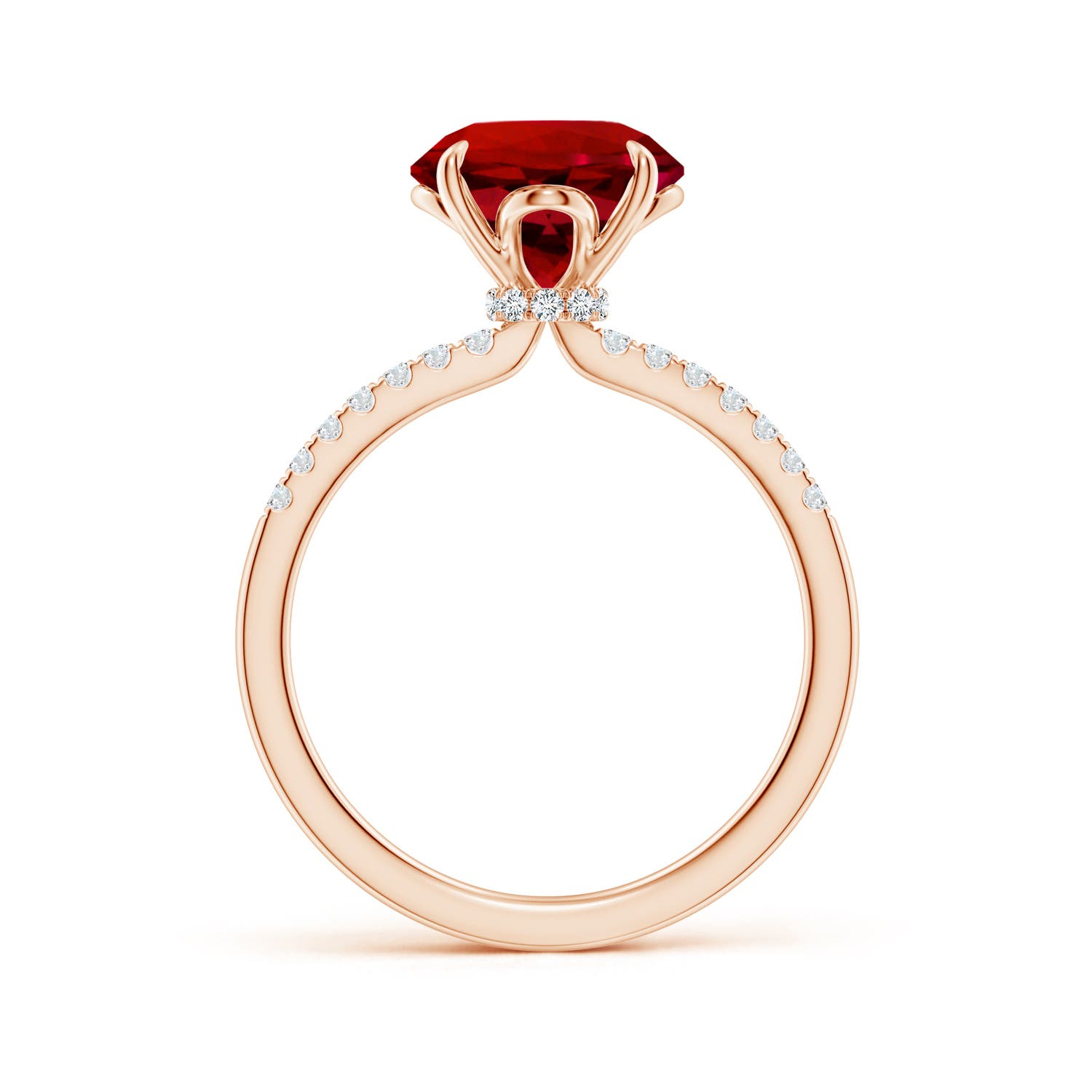 9mm Labgrown Lab-Grown Round Ruby Hidden Halo Engagement Ring in 18K Rose Gold