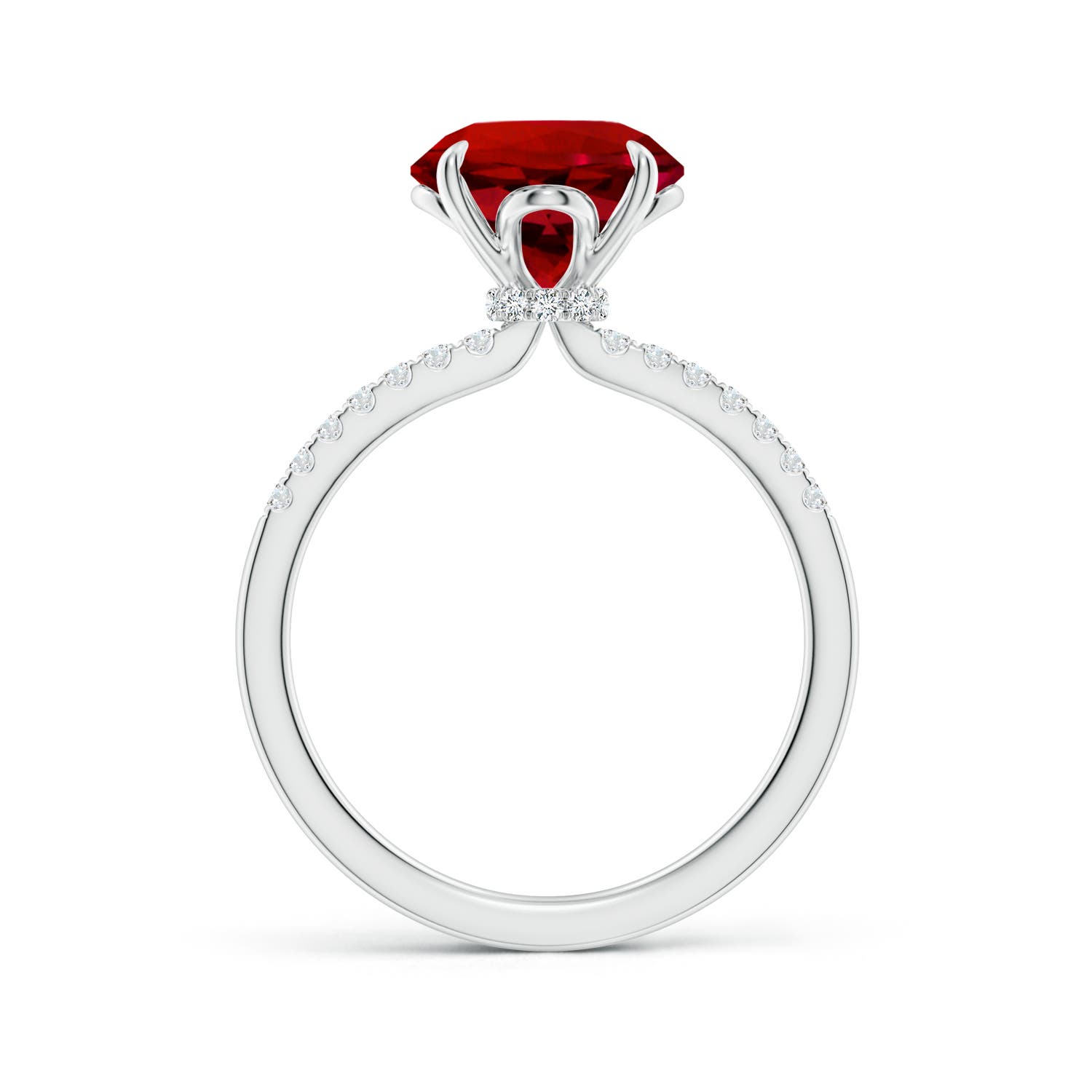 9mm Labgrown Lab-Grown Round Ruby Hidden Halo Engagement Ring in 18K White Gold