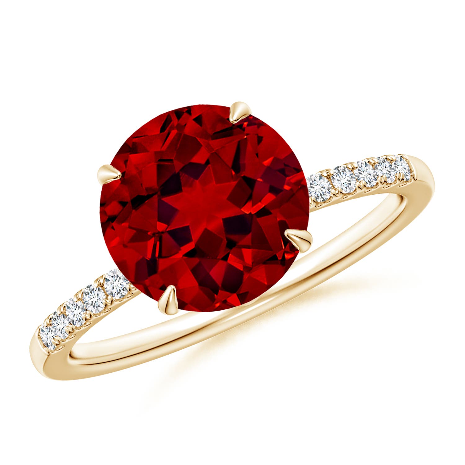 9mm Labgrown Lab-Grown Round Ruby Hidden Halo Engagement Ring in 18K Yellow Gold