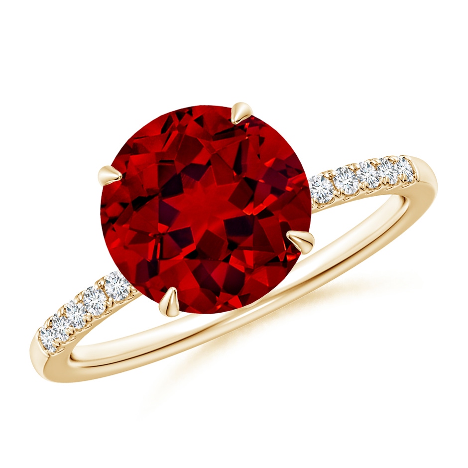 9mm Labgrown Lab-Grown Round Ruby Hidden Halo Engagement Ring in 18K Yellow Gold 