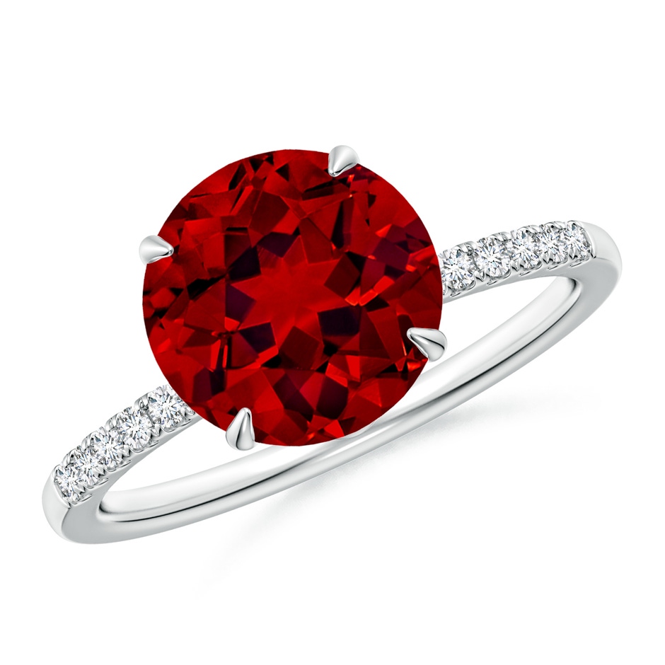 9mm Labgrown Lab-Grown Round Ruby Hidden Halo Engagement Ring in White Gold 