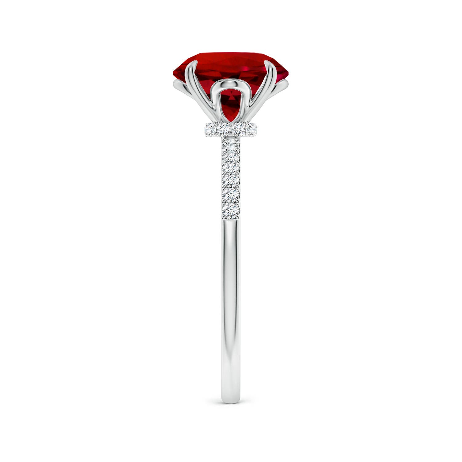9mm Labgrown Lab-Grown Round Ruby Hidden Halo Engagement Ring in White Gold - side 3