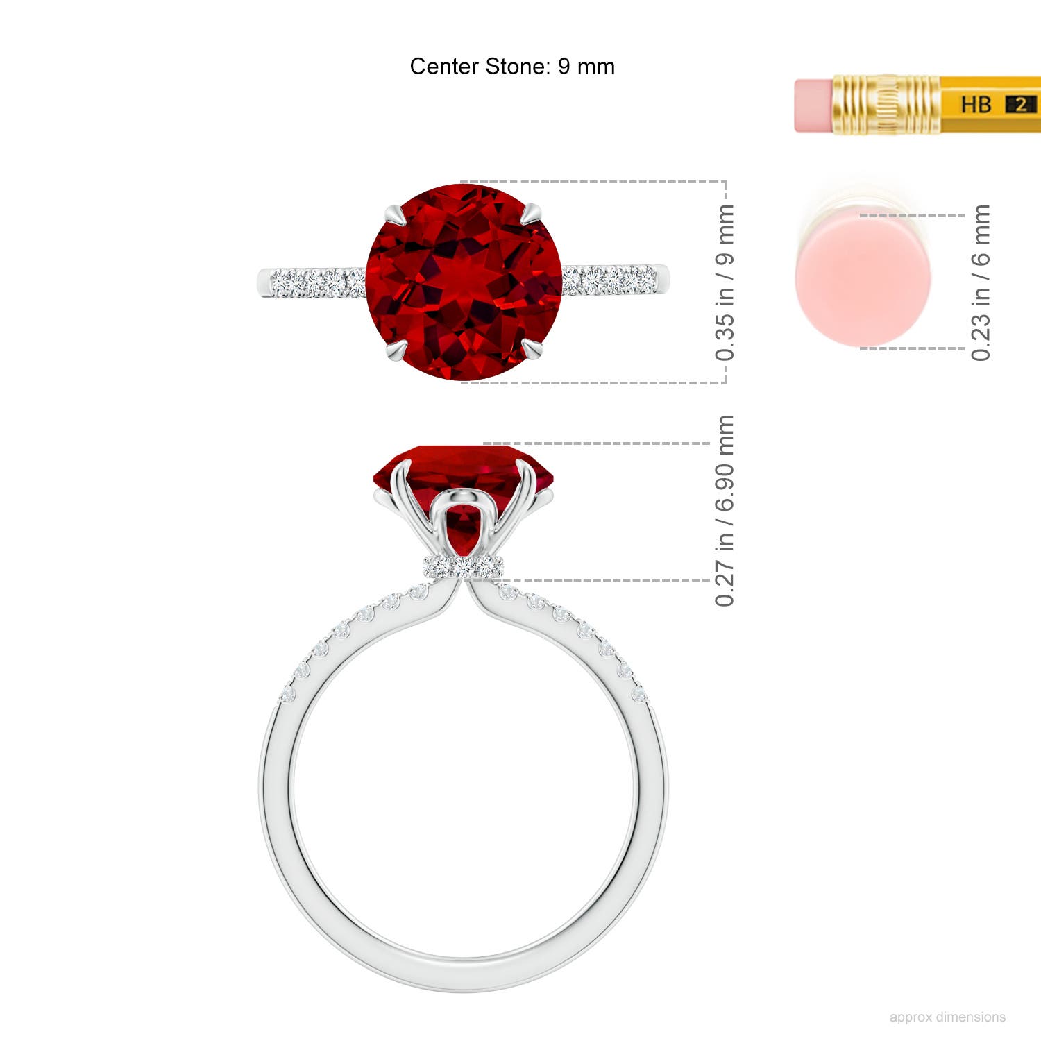 9mm Labgrown Lab-Grown Round Ruby Hidden Halo Engagement Ring in White Gold - ruler