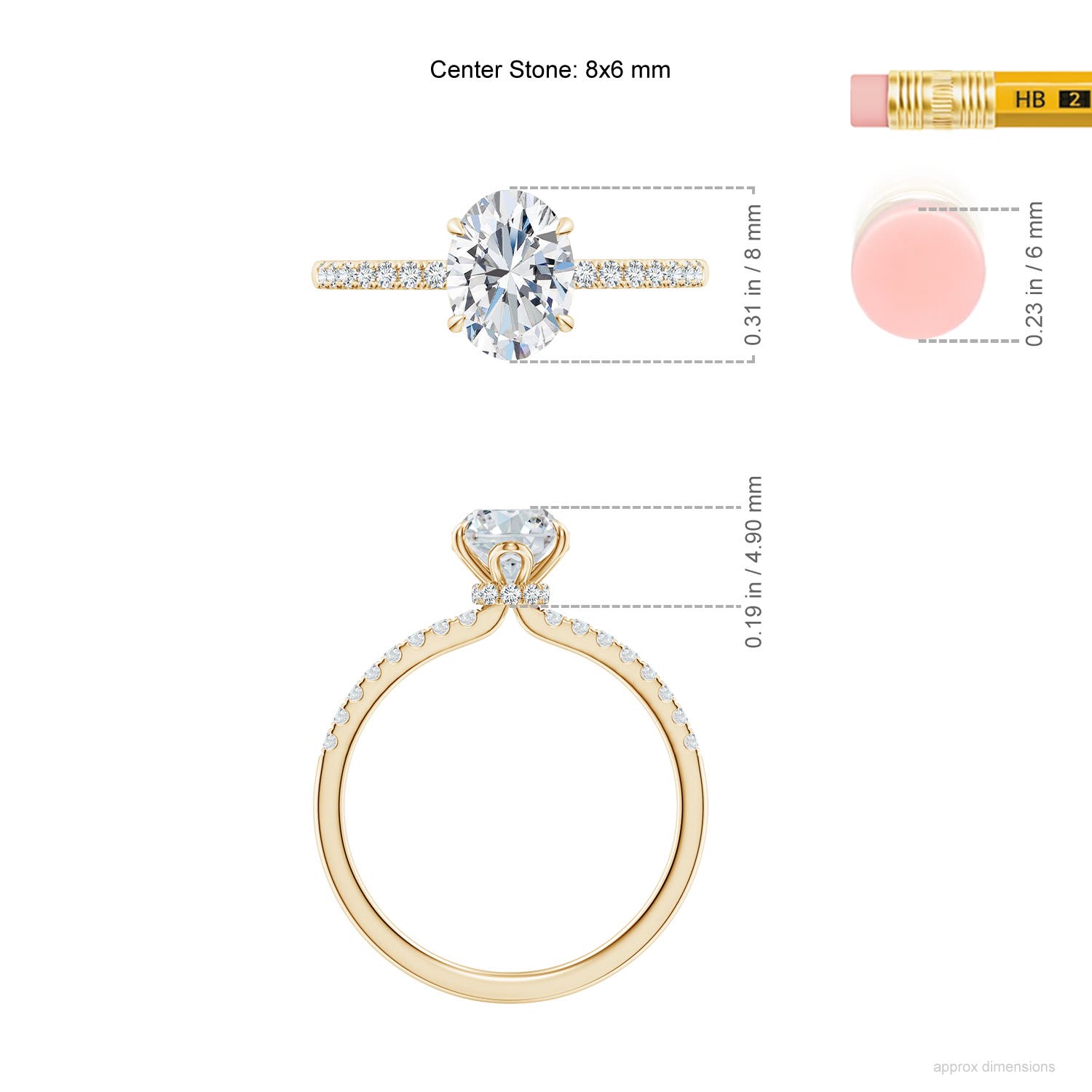 8x6mm FGVS LSR4533D-YG-FGVS-8x6 in Yellow Gold - ruler