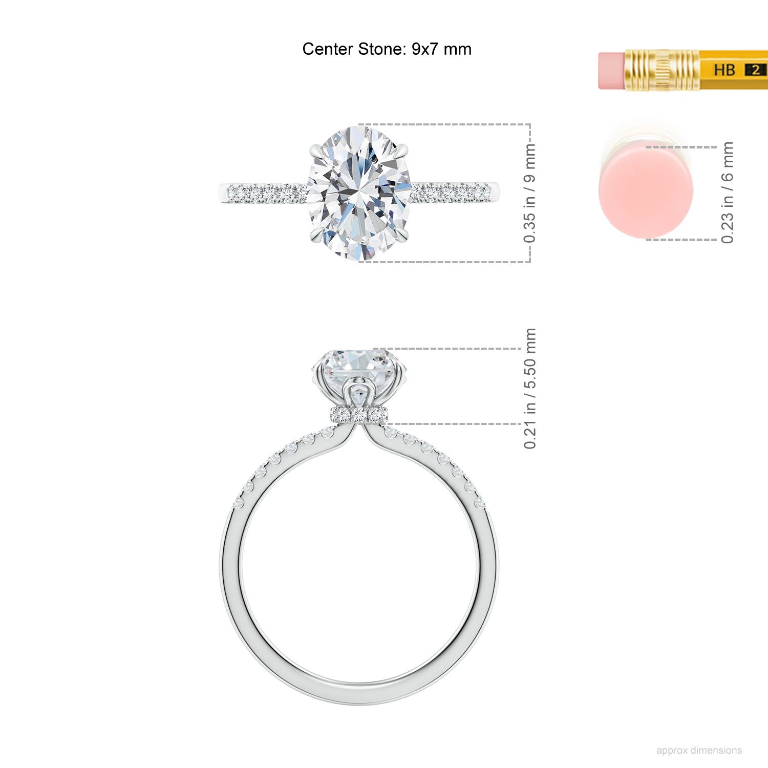 9x7mm FGVS LSR4533D-WG-FGVS-9x7 in White Gold - ruler