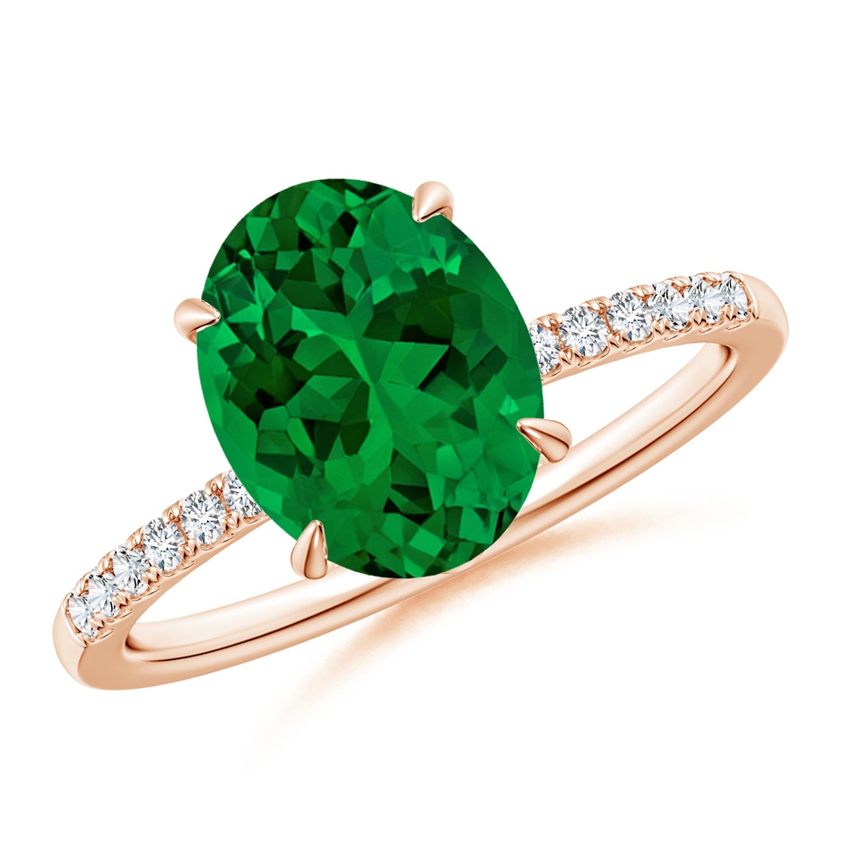 10x8mm Labgrown Lab-Grown Oval Emerald Hidden Halo Engagement Ring in Rose Gold 
