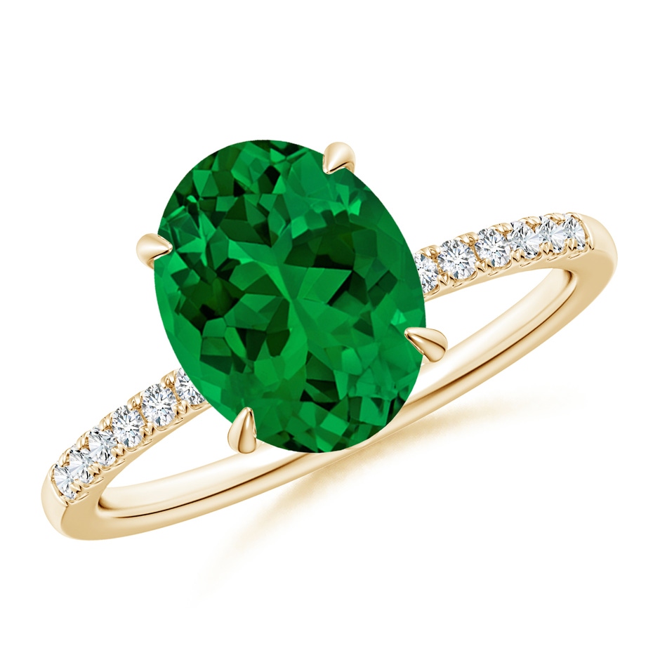 10x8mm Labgrown Lab-Grown Oval Emerald Hidden Halo Engagement Ring in Yellow Gold 