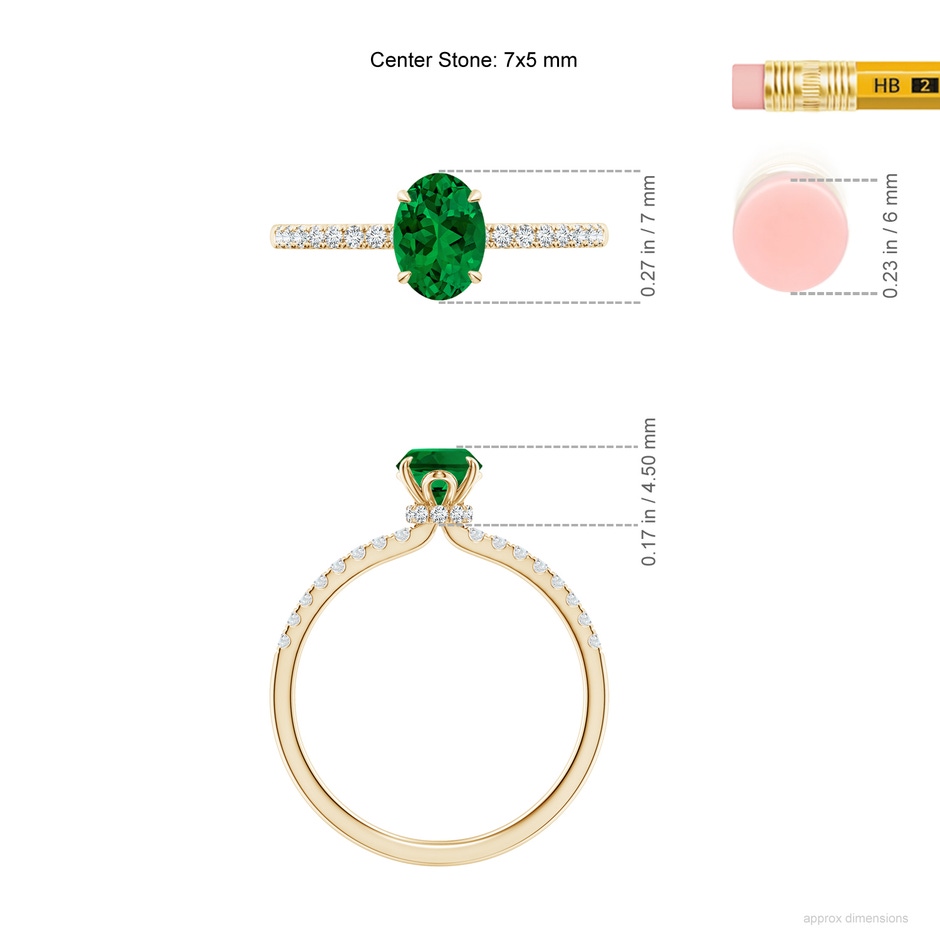 7x5mm Labgrown Lab-Grown Oval Emerald Hidden Halo Engagement Ring in 10K Yellow Gold ruler