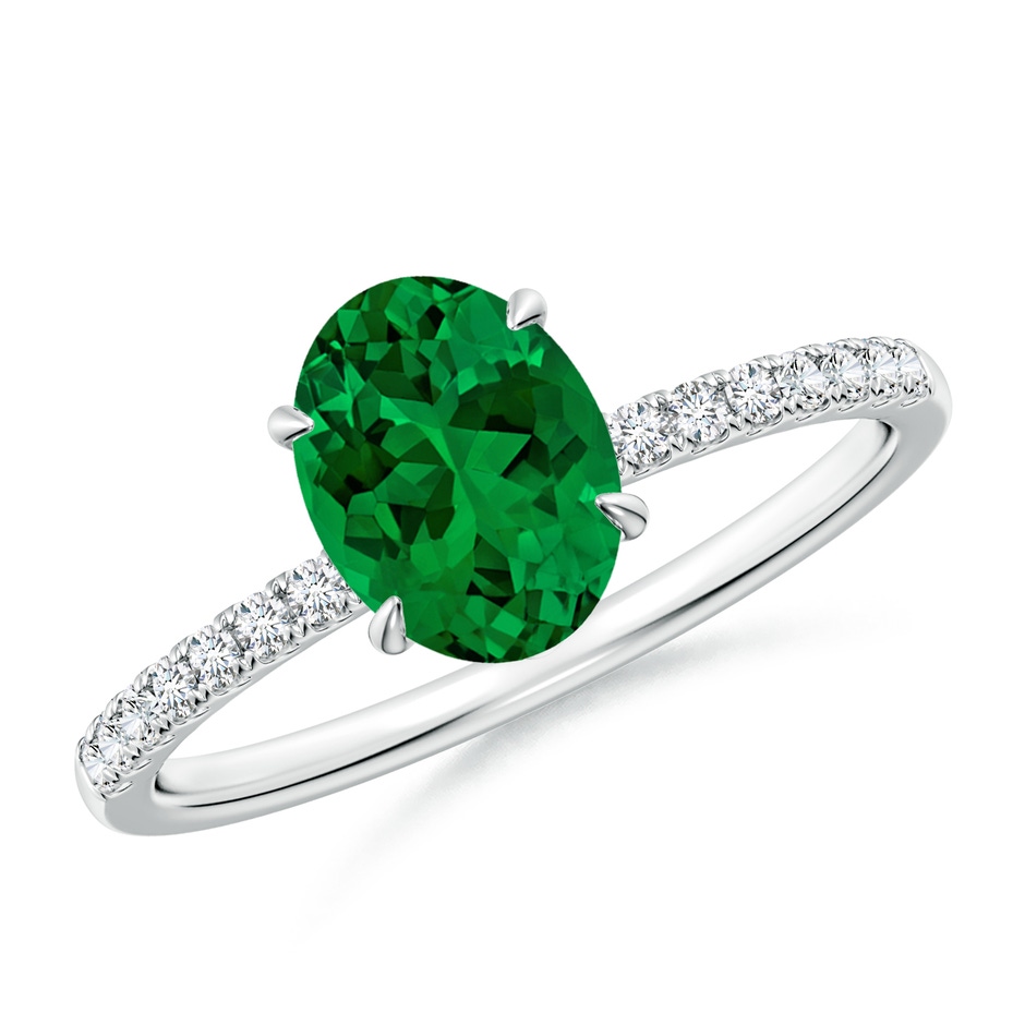 8x6mm Labgrown Lab-Grown Oval Emerald Hidden Halo Engagement Ring in White Gold 