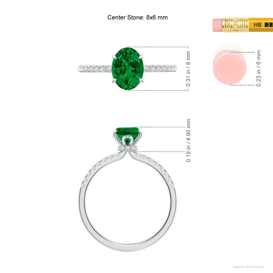 8x6mm Labgrown Lab-Grown Oval Emerald Hidden Halo Engagement Ring in White Gold ruler