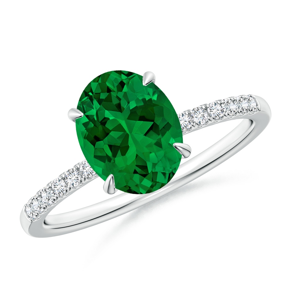 9x7mm Labgrown Lab-Grown Oval Emerald Hidden Halo Engagement Ring in White Gold 