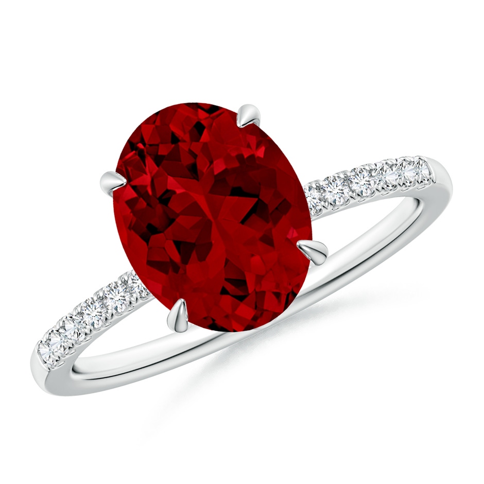 10x8mm Labgrown Lab-Grown Oval Ruby Hidden Halo Engagement Ring in White Gold 