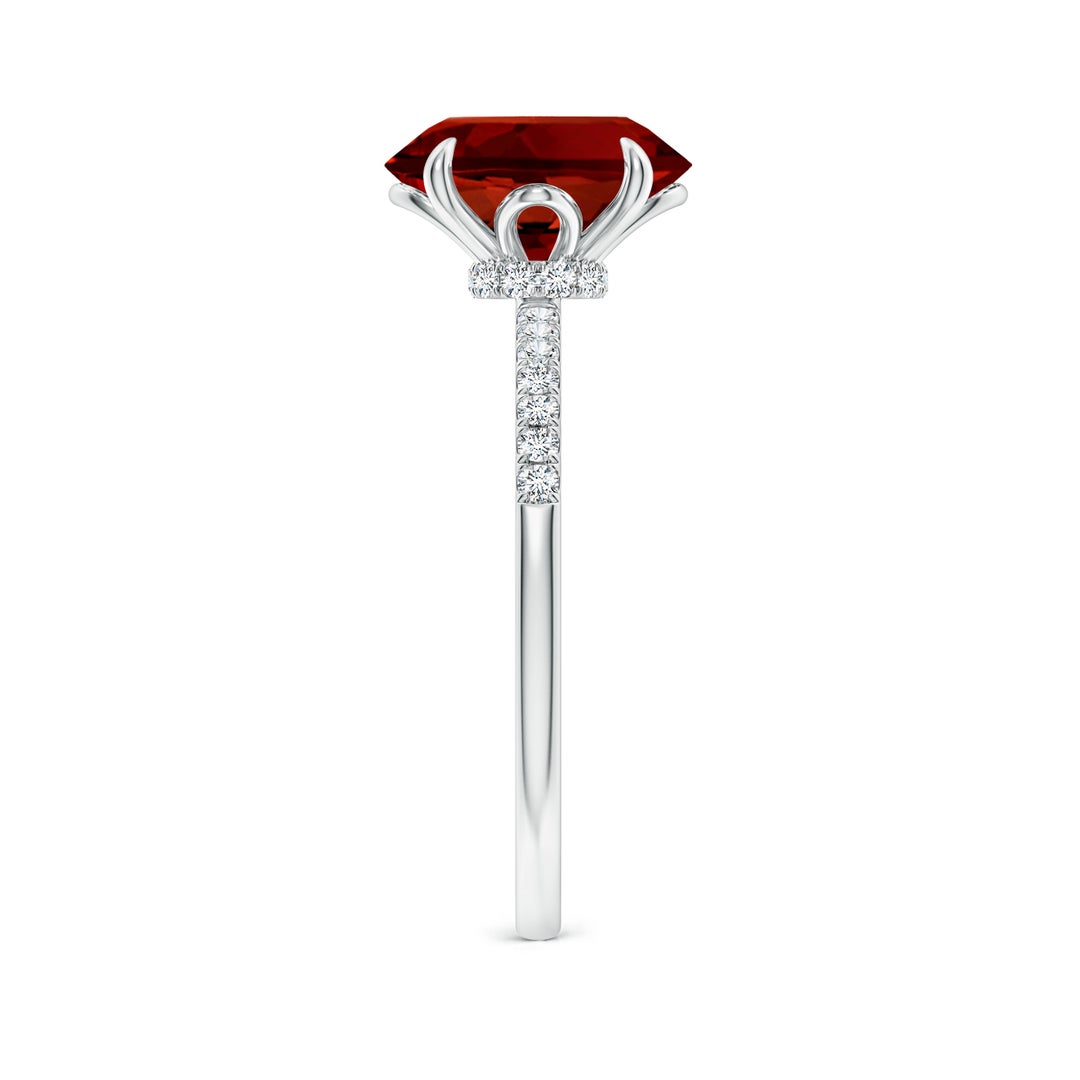 10x8mm Labgrown Lab-Grown Oval Ruby Hidden Halo Engagement Ring in White Gold - side 3