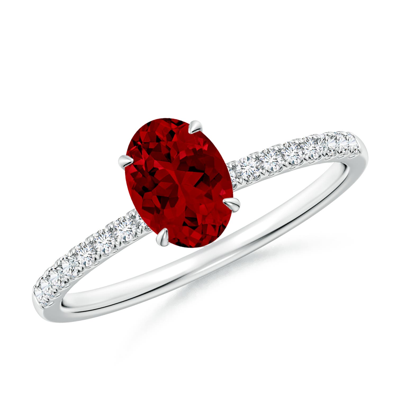 7x5mm Labgrown Lab-Grown Oval Ruby Hidden Halo Engagement Ring in White Gold