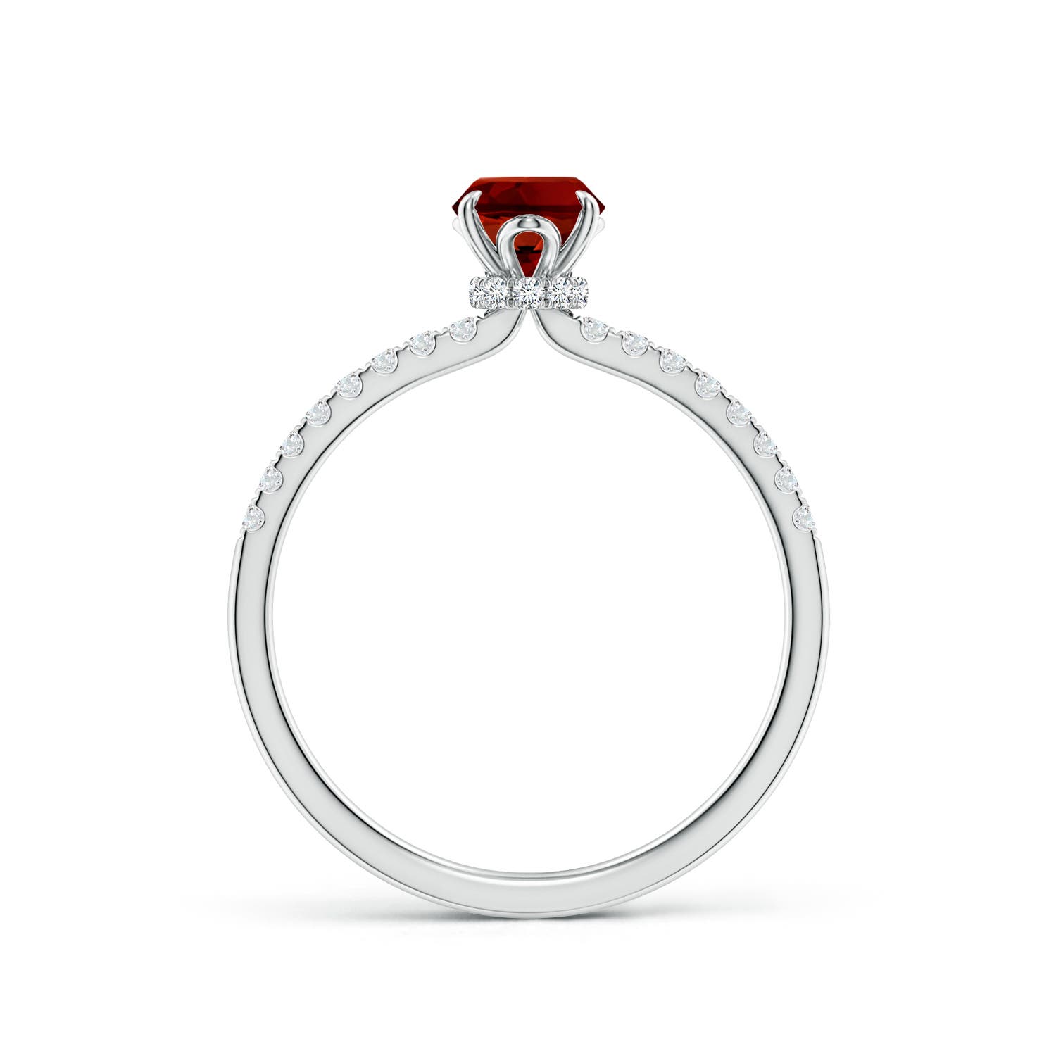 7x5mm Labgrown Lab-Grown Oval Ruby Hidden Halo Engagement Ring in White Gold