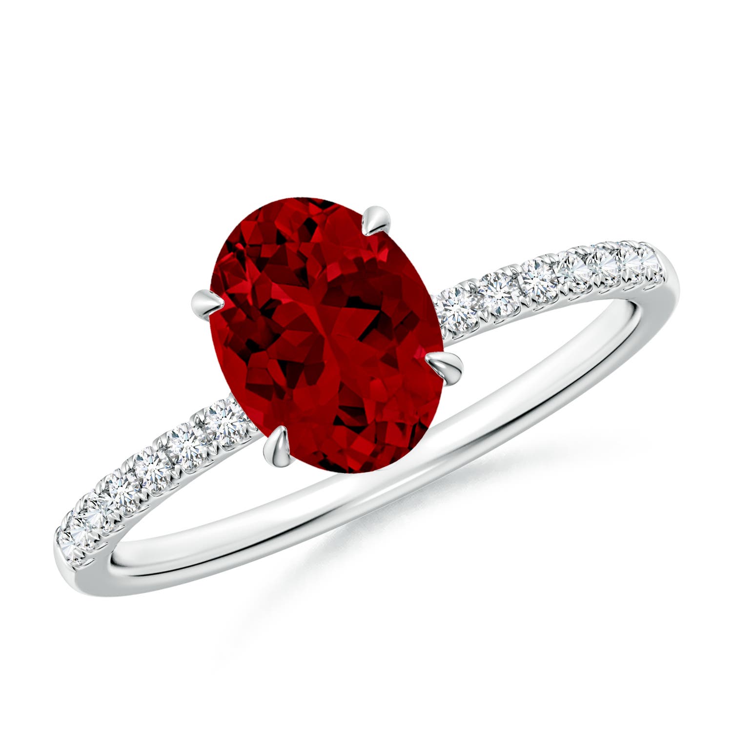 8x6mm Labgrown Lab-Grown Oval Ruby Hidden Halo Engagement Ring in White Gold