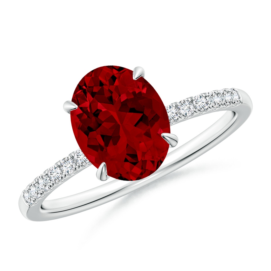 9x7mm Labgrown Lab-Grown Oval Ruby Hidden Halo Engagement Ring in White Gold 