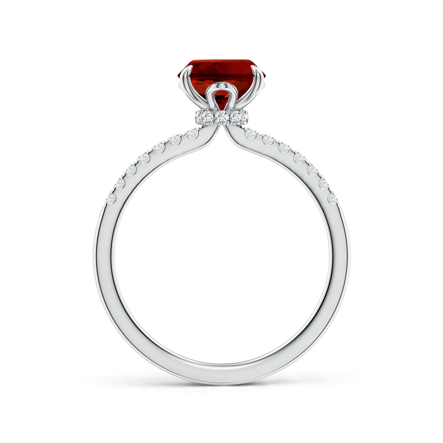 9x7mm Labgrown Lab-Grown Oval Ruby Hidden Halo Engagement Ring in White Gold