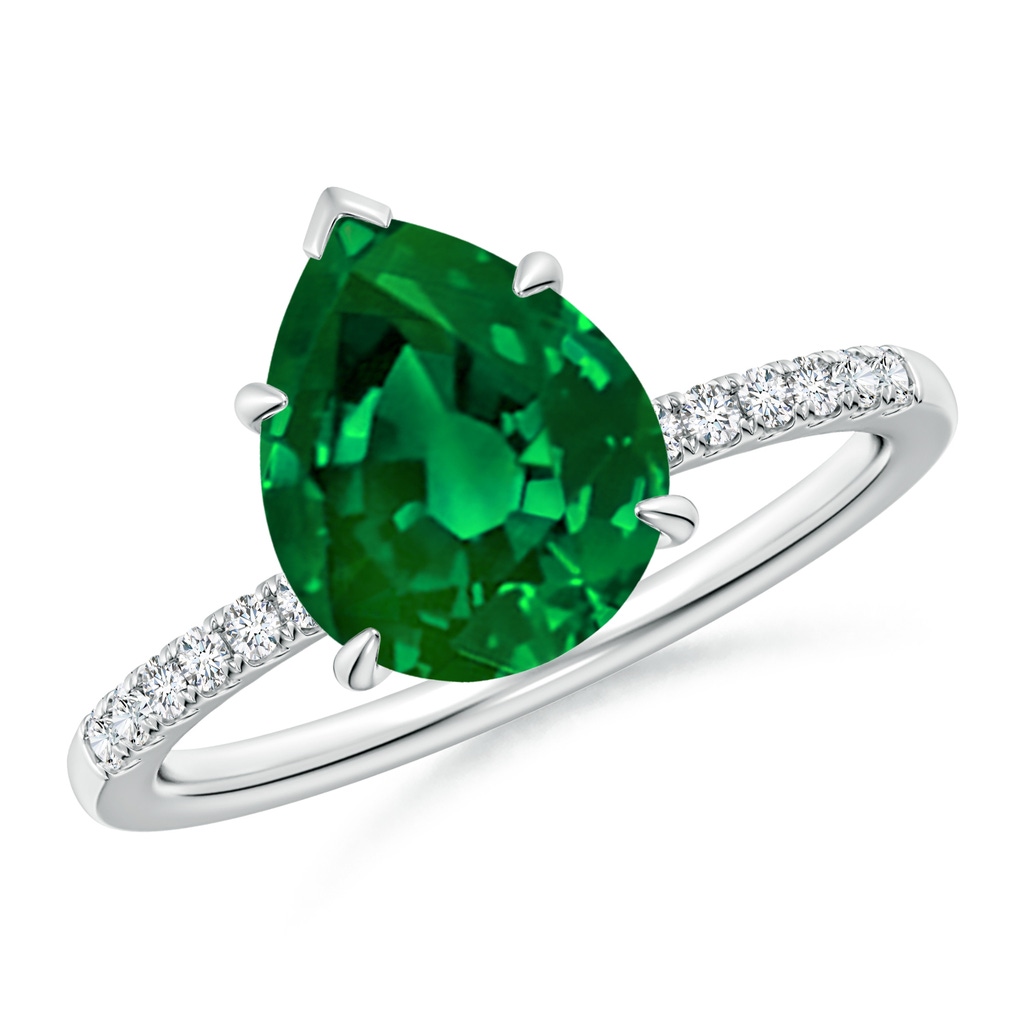 10x8mm Labgrown Lab-Grown Pear-Shaped Emerald Hidden Halo Engagement Ring in White Gold