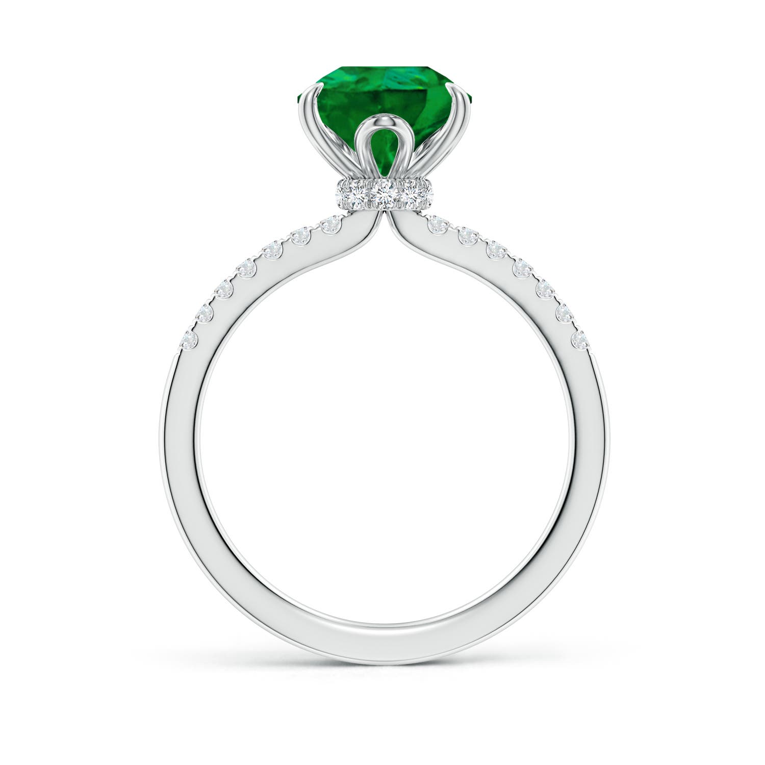10x8mm Labgrown Lab-Grown Pear-Shaped Emerald Hidden Halo Engagement Ring in White Gold - side 2