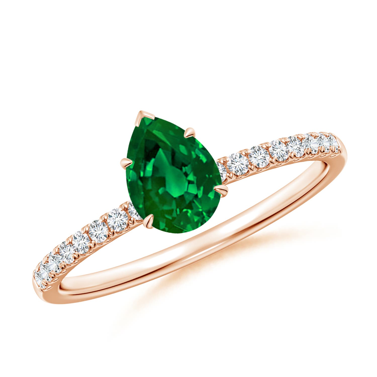 7x5mm Labgrown Lab-Grown Pear-Shaped Emerald Hidden Halo Engagement Ring in Rose Gold