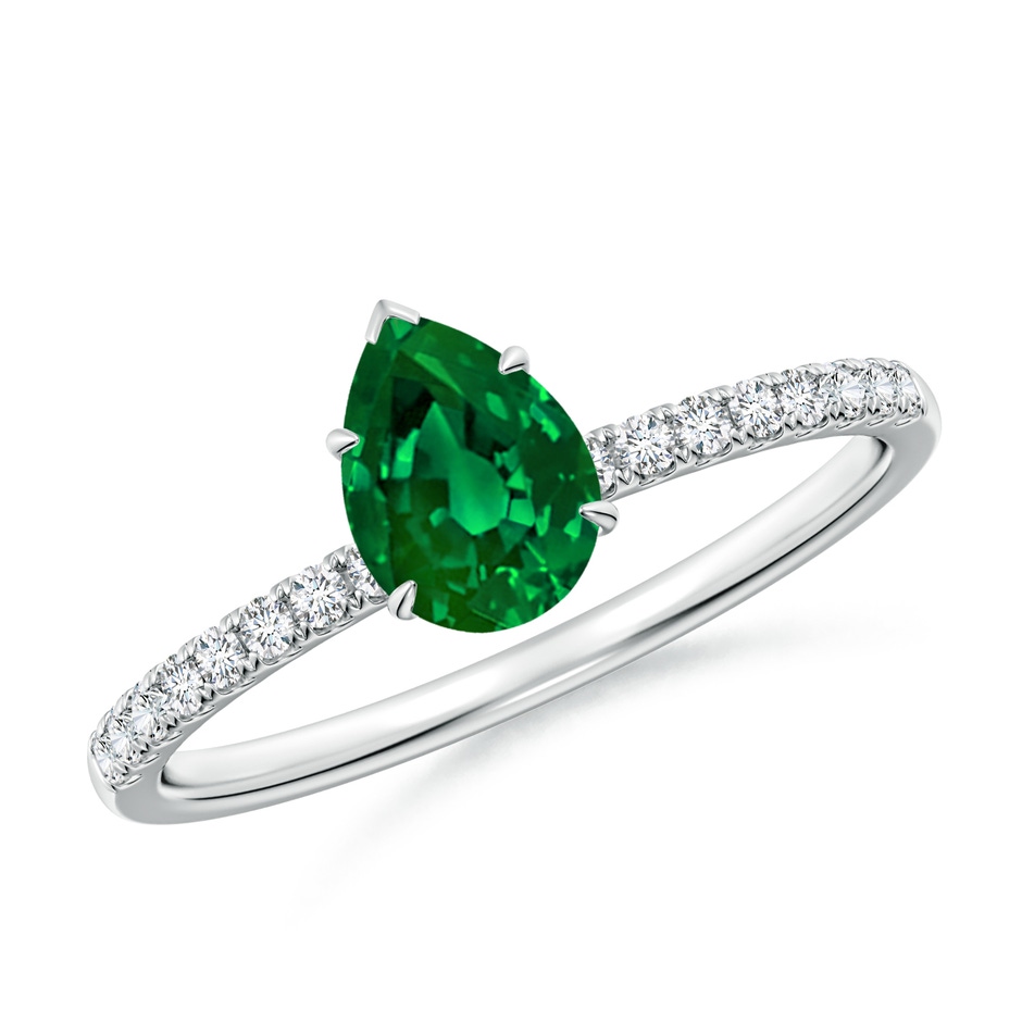 7x5mm Labgrown Lab-Grown Pear-Shaped Emerald Hidden Halo Engagement Ring in White Gold 