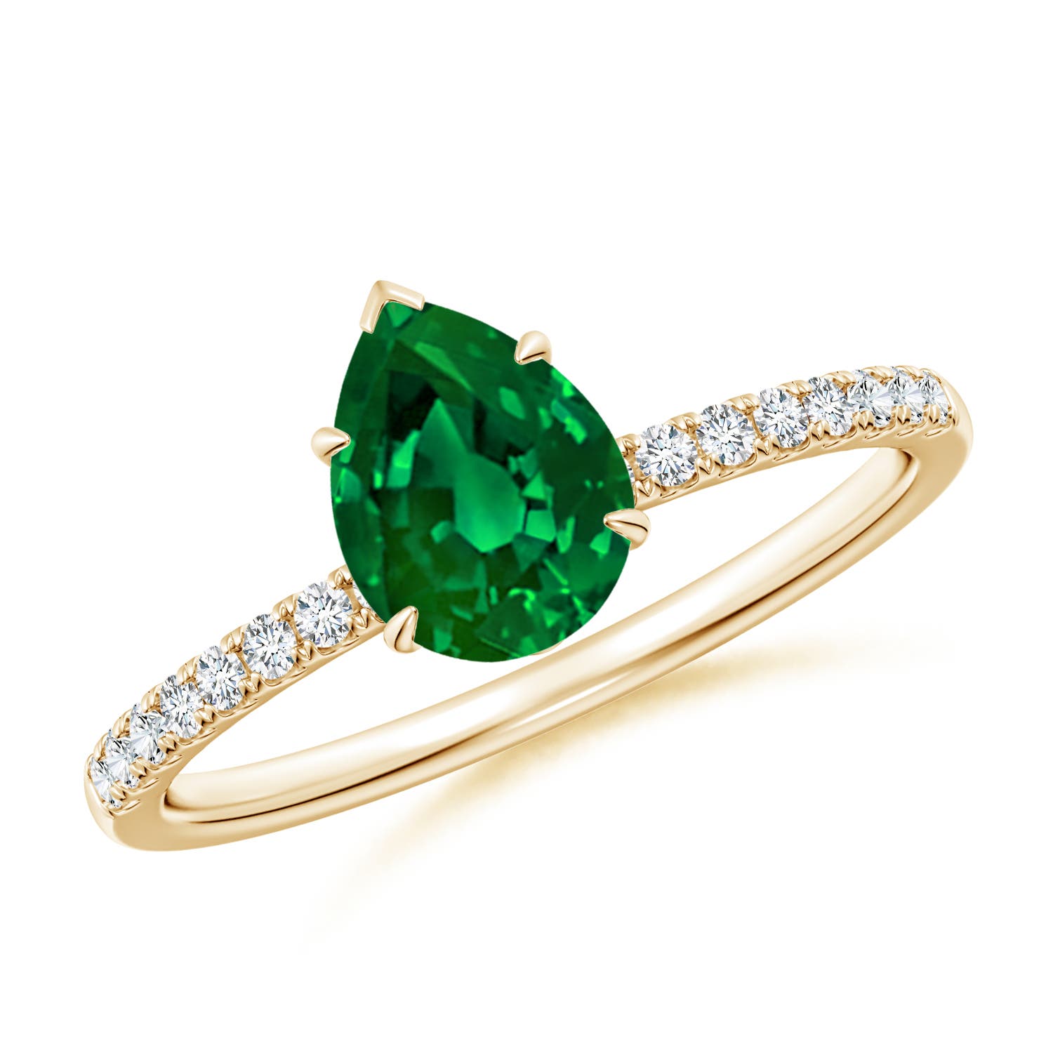 8x6mm Labgrown Lab-Grown Pear-Shaped Emerald Hidden Halo Engagement Ring in 18K Yellow Gold