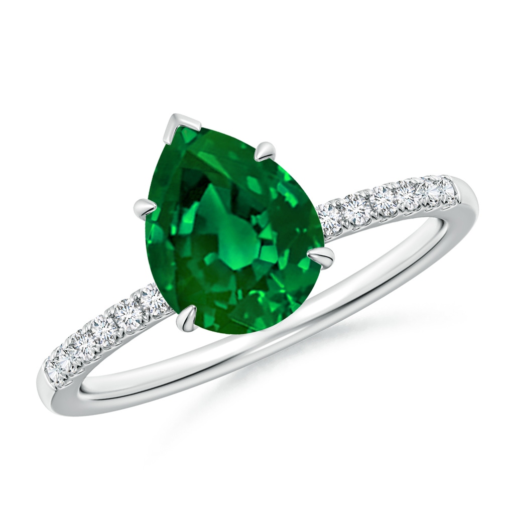 9x7mm Labgrown Lab-Grown Pear-Shaped Emerald Hidden Halo Engagement Ring in White Gold