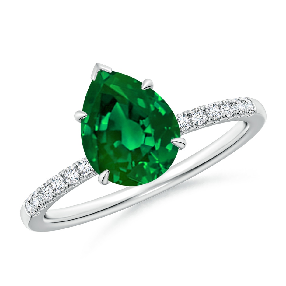 9x7mm Labgrown Lab-Grown Pear-Shaped Emerald Hidden Halo Engagement Ring in White Gold 