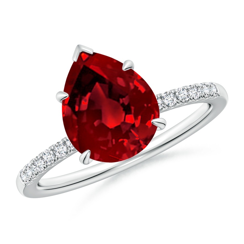 10x8mm Labgrown Lab-Grown Pear-Shaped Ruby Hidden Halo Engagement Ring in White Gold 