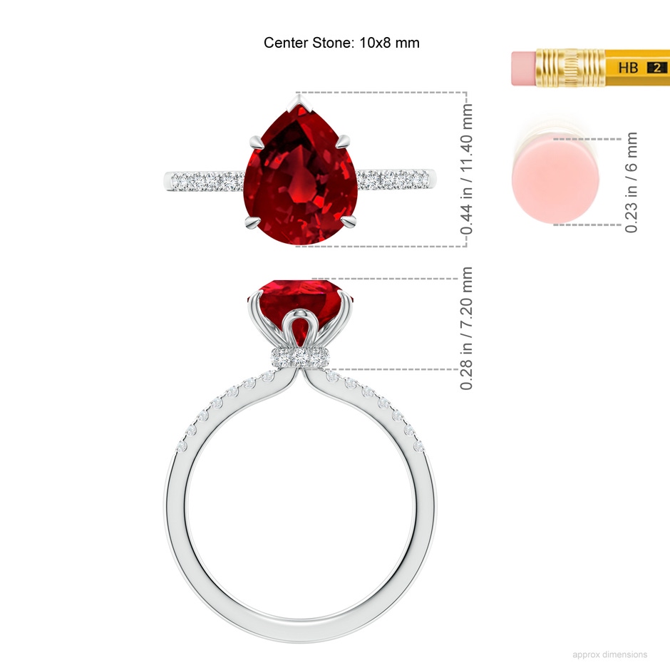 10x8mm Labgrown Lab-Grown Pear-Shaped Ruby Hidden Halo Engagement Ring in White Gold ruler