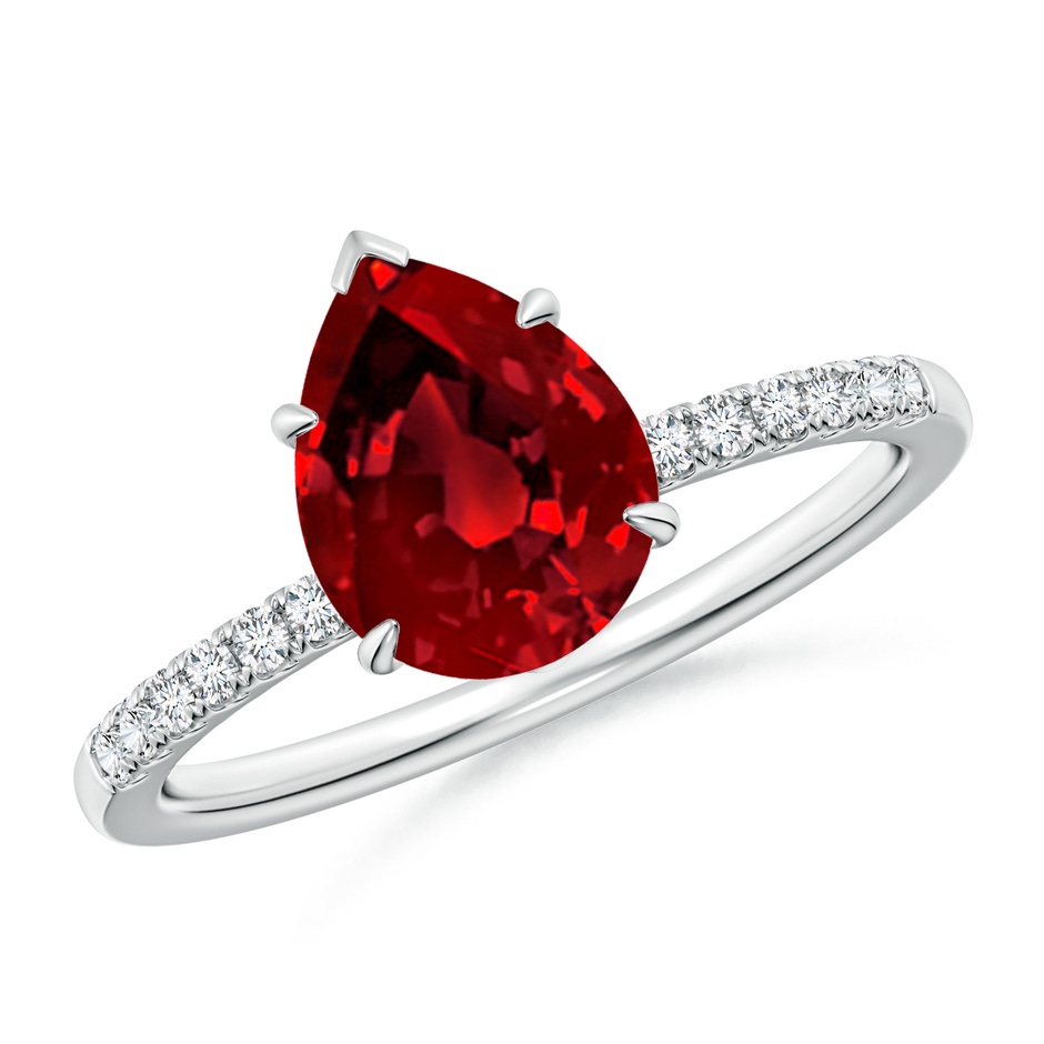 9x7mm Labgrown Lab-Grown Pear-Shaped Ruby Hidden Halo Engagement Ring in White Gold 