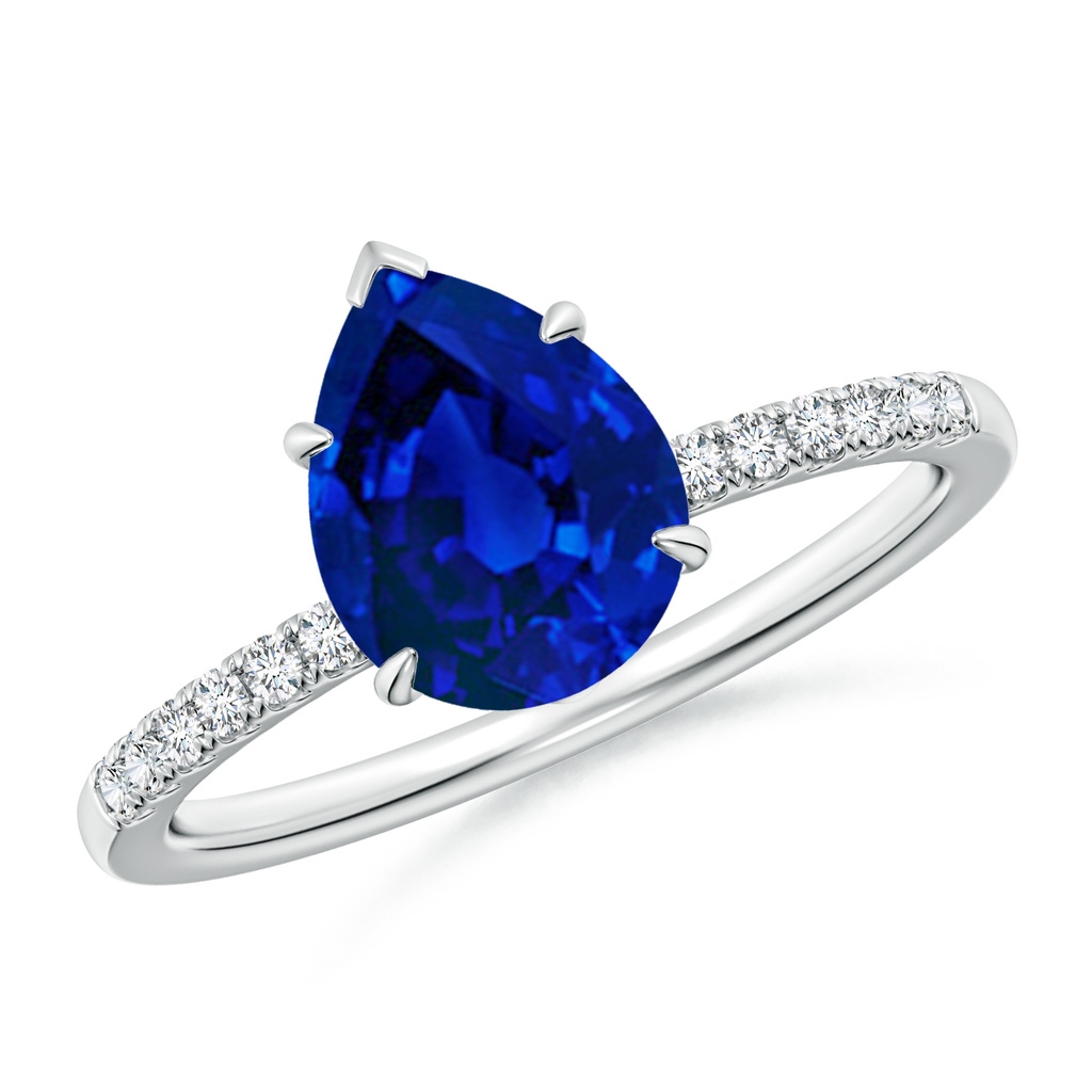 9x7mm Labgrown Lab-Grown Pear-Shaped Blue Sapphire Hidden Halo Engagement Ring in White Gold
