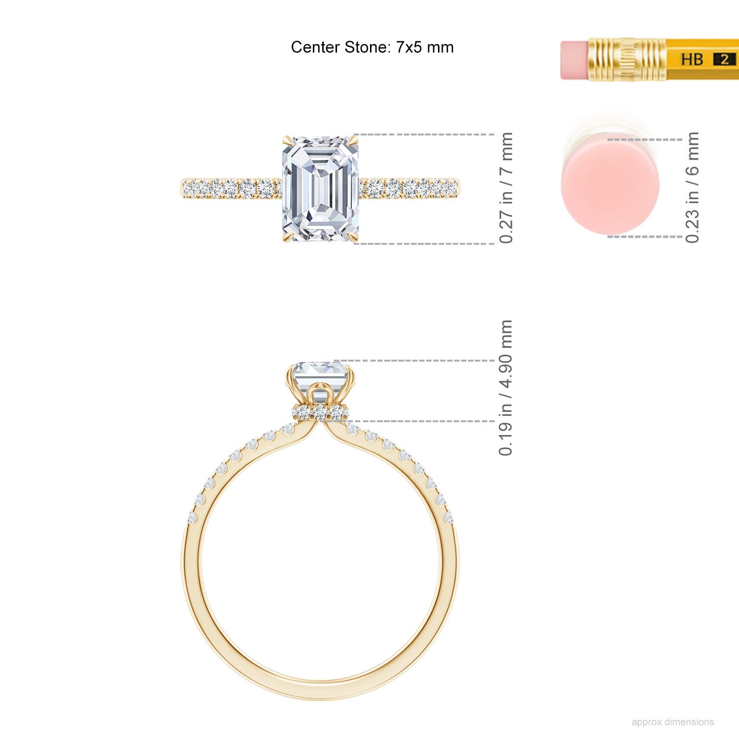 7x5mm FGVS LSR4535D-YG-FGVS-7x5 in Yellow Gold - ruler