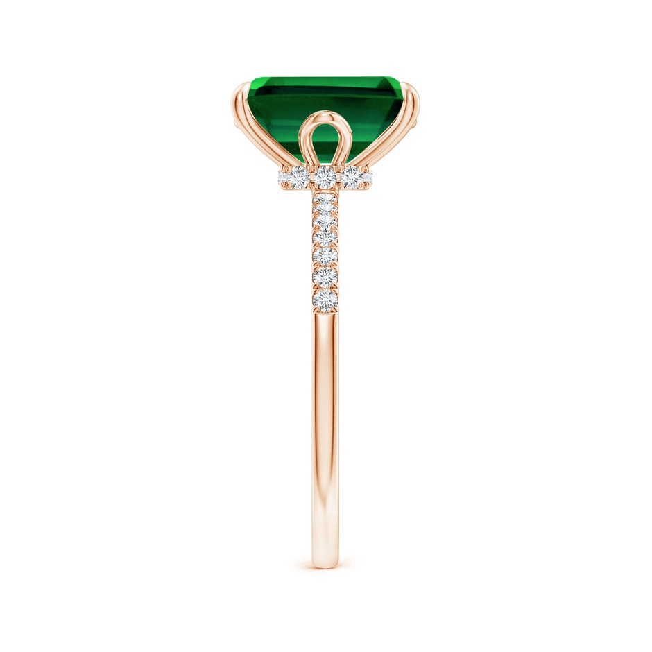 10x8mm Labgrown Lab-Grown Emerald-Cut Emerald Hidden Halo Engagement Ring in 18K Rose Gold side 299