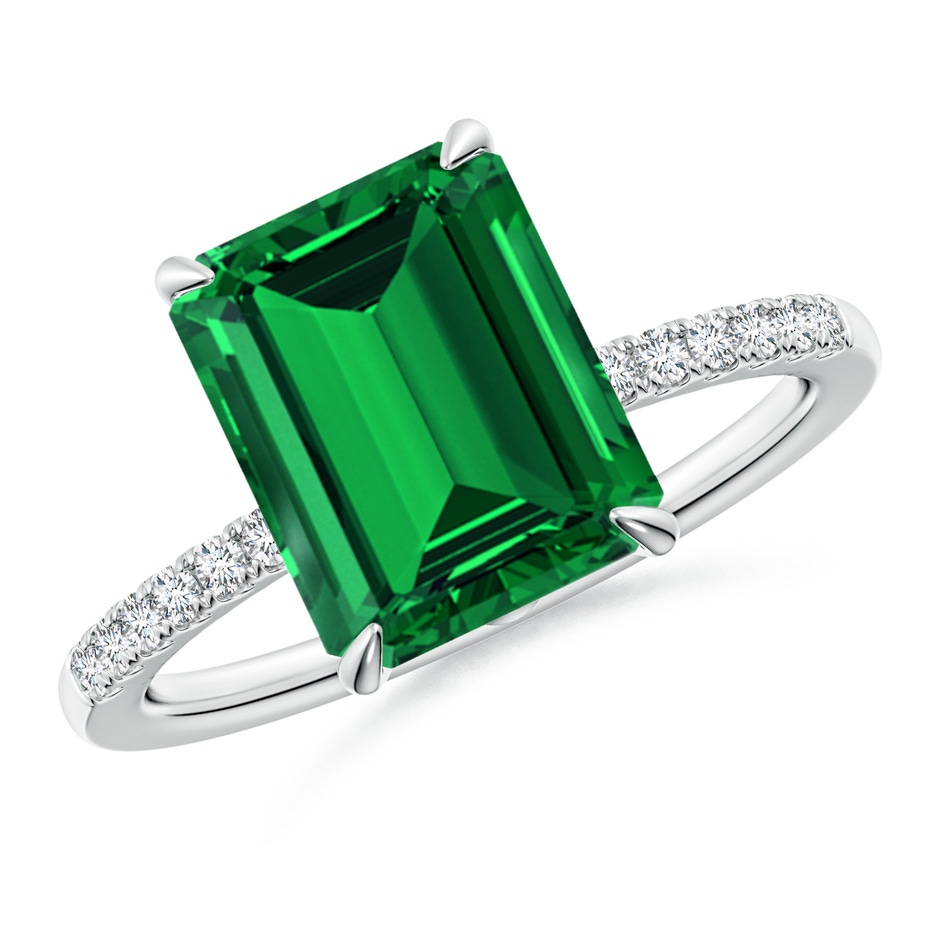 10x8mm Labgrown Lab-Grown Emerald-Cut Emerald Hidden Halo Engagement Ring in 18K White Gold 