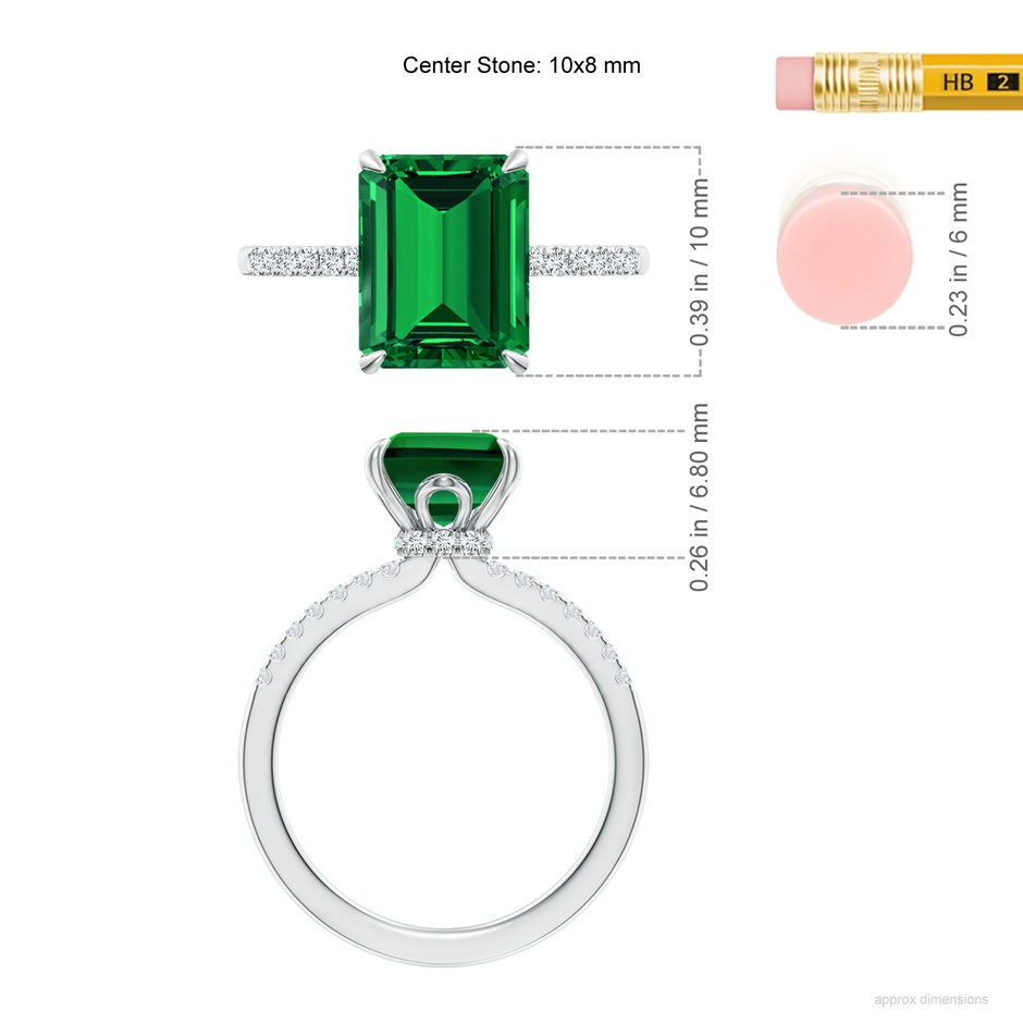 10x8mm Labgrown Lab-Grown Emerald-Cut Emerald Hidden Halo Engagement Ring in 18K White Gold ruler