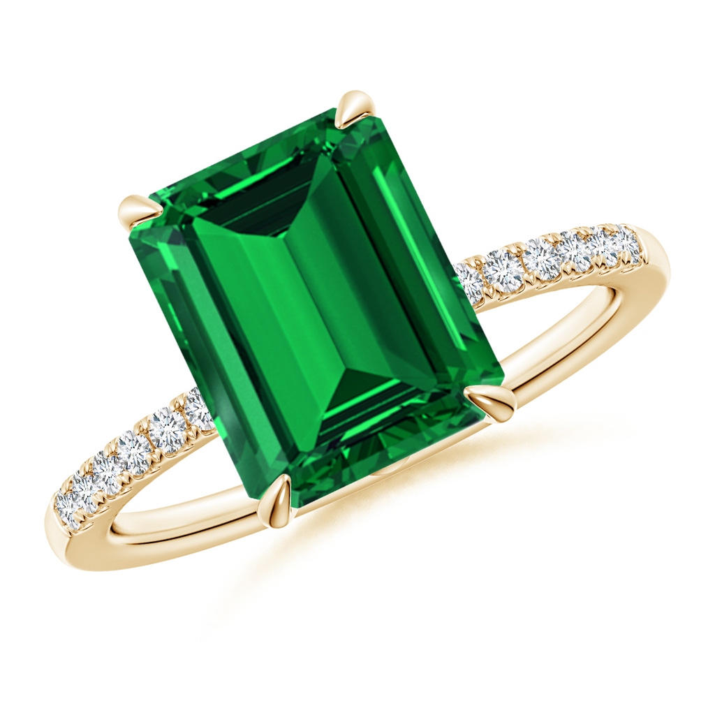 10x8mm Labgrown Lab-Grown Emerald-Cut Emerald Hidden Halo Engagement Ring in 18K Yellow Gold