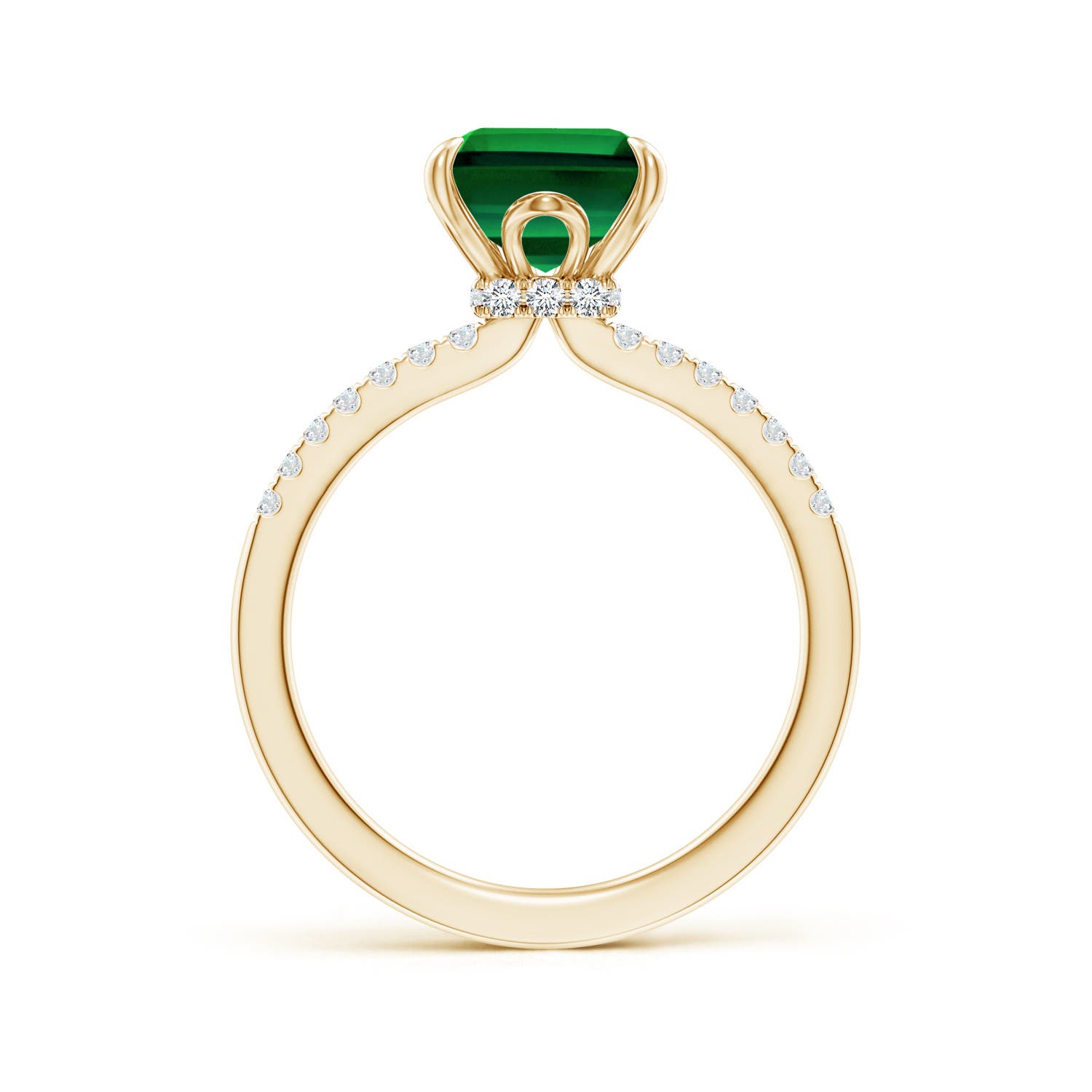 10x8mm Labgrown Lab-Grown Emerald-Cut Emerald Hidden Halo Engagement Ring in 18CT Yellow Gold - side 2